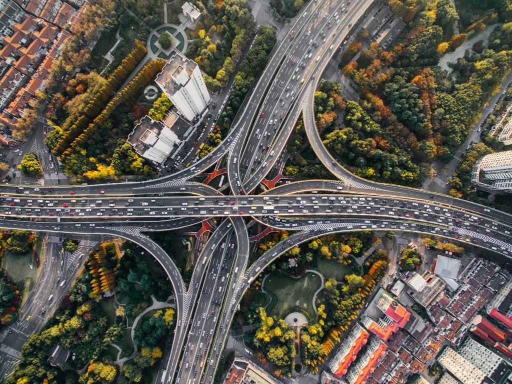 various road shown from an aerial viewpoint